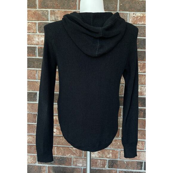 Lauren Ralph Lauren Sweater Hoodie Large Cowl Neck Waffle Knit Drawstring Black - Picture 5 of 11